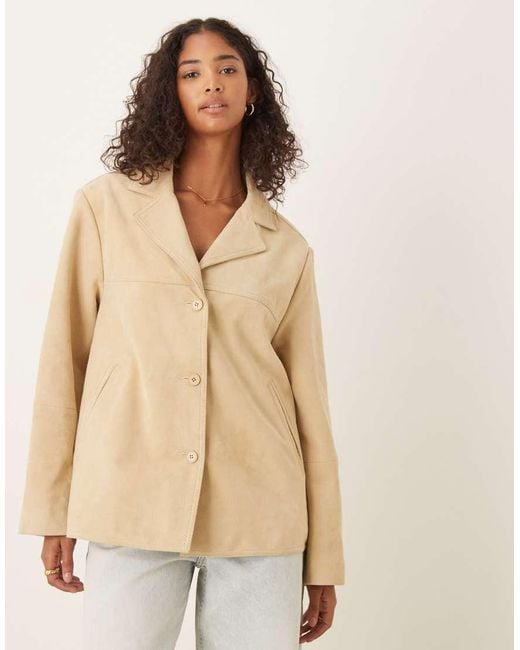 Chaqueta Amarillo Pastel De Estilo Años 70 De Ante Auténtico De -Marrón ASOS de color Pink