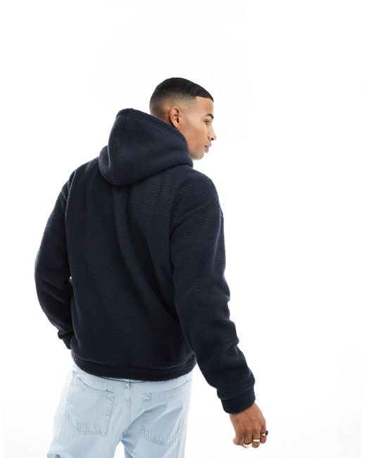 Only & Sons Blue Borg Hoodie With Chest Embroidery for men