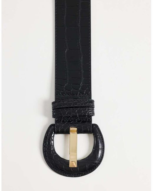 Vero Moda Black Textured Large Round Buckle Belt