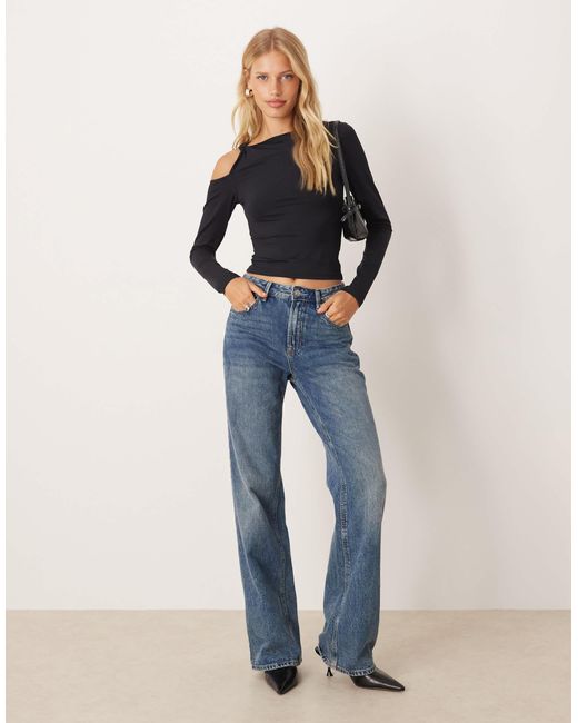 ASOS Blue Polyamide Twist Cold Shoulder Top