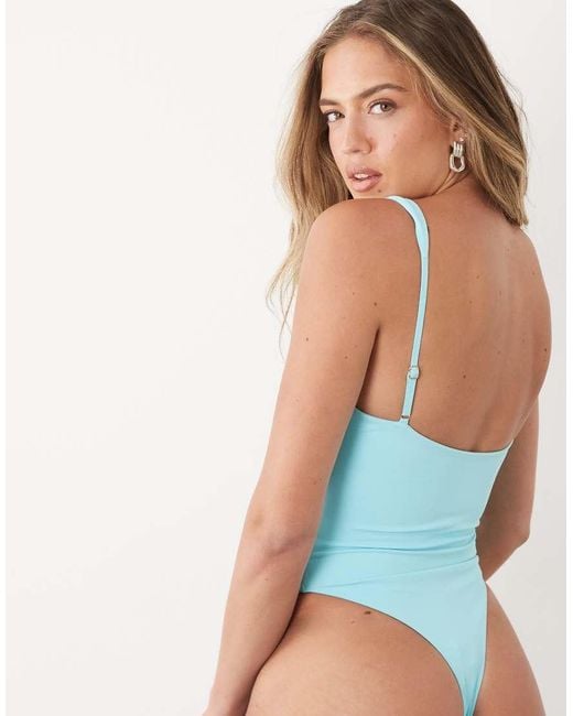 Oh Polly Blue Twist Detail Strapless Swimsuit