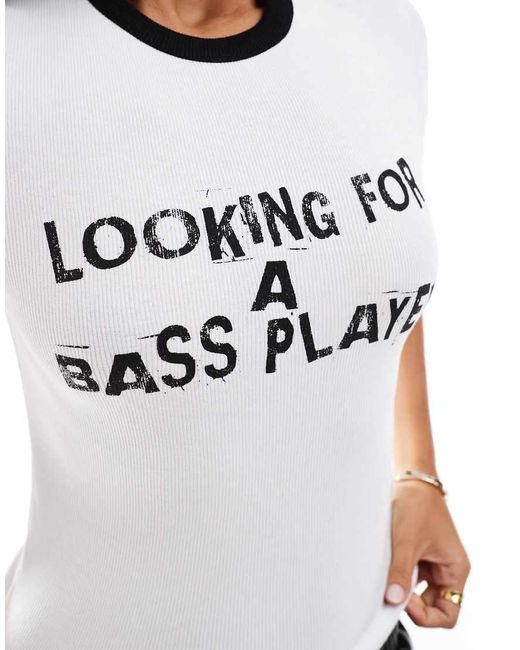 ASOS White Ringer Baby Tee With Band Slogan