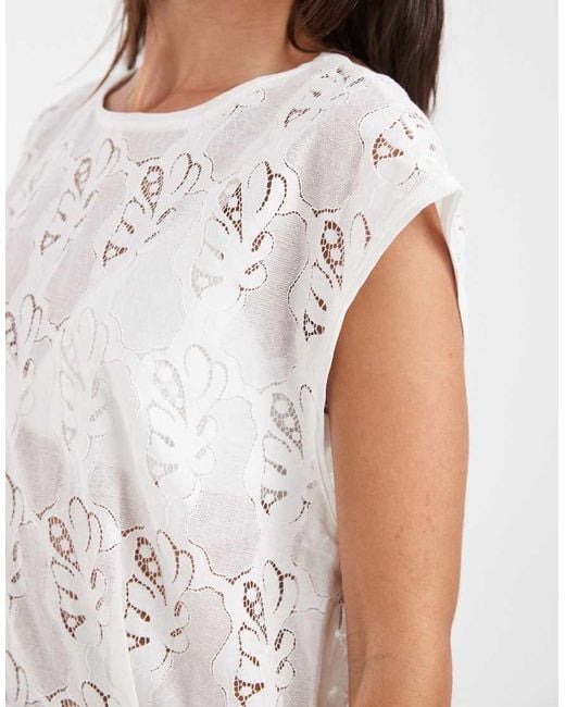 & Other Stories White Lace Midi Dress With A-line Skirt