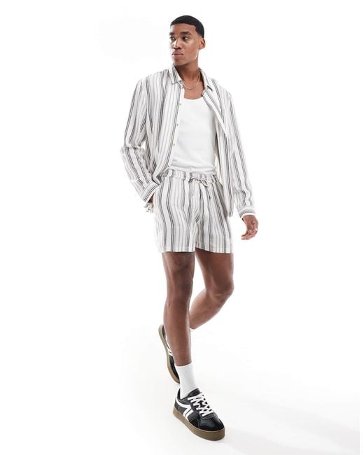 Another Influence White Tie-waist Striped Short Co-ord for men