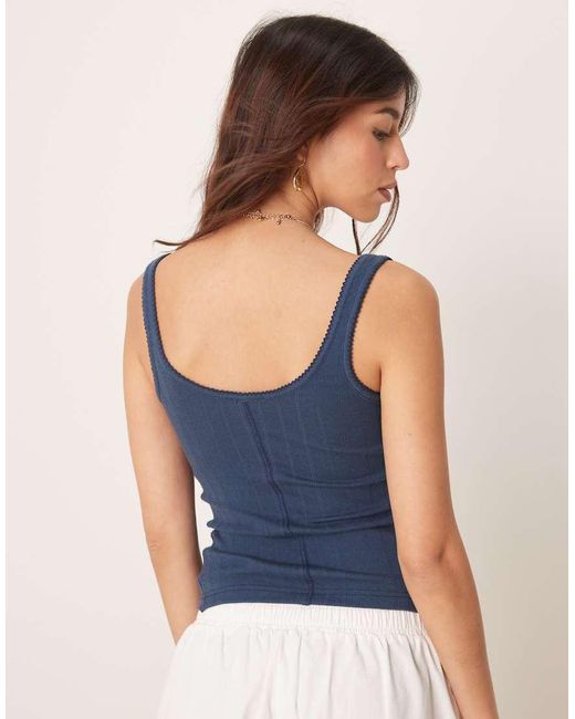 Camiseta Azul Añil De Tirantes Con Botones De Punto Pointelle De Free People de color Blue