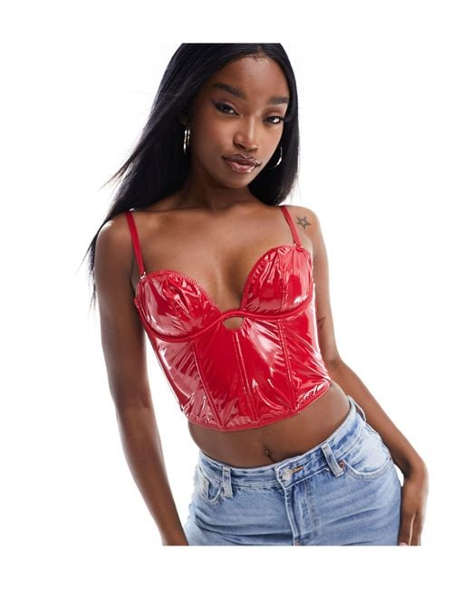 Bette - corset bustier en vinyle à armature ASOS en coloris Red