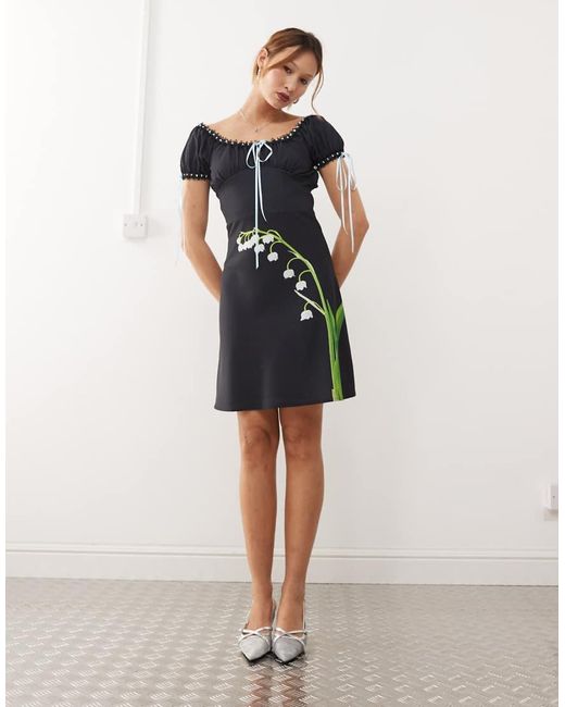 Tyler McGillivary Natural Lily Of The Valley Ribbon Detail Midi Dress