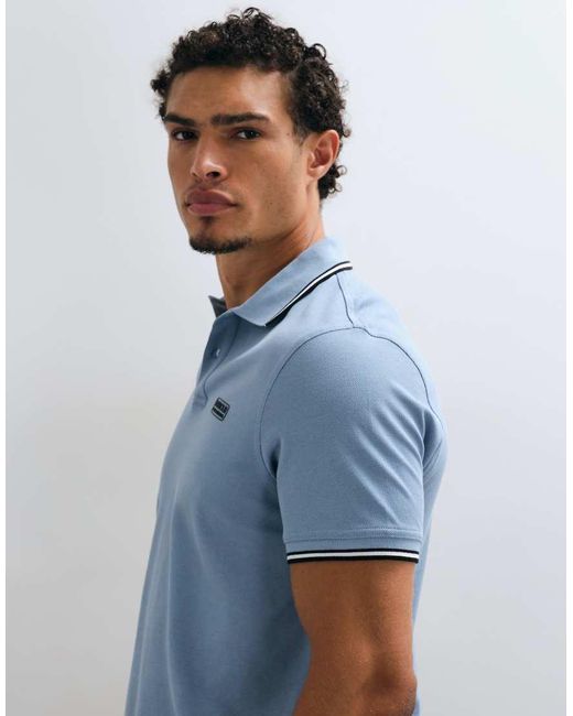 Barbour Blue Evan Short Sleeve Tipped Polo Shirt for men