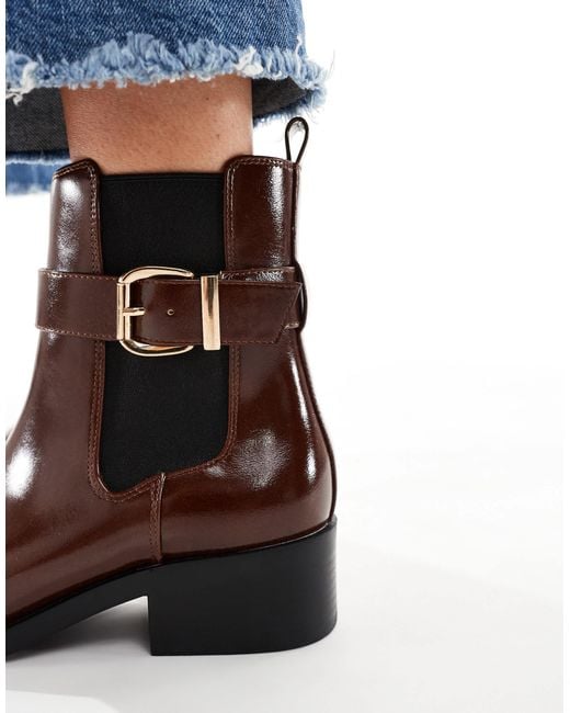 Schuh Blue Cadie Buckle Detailing Heeled Chelsea Boots