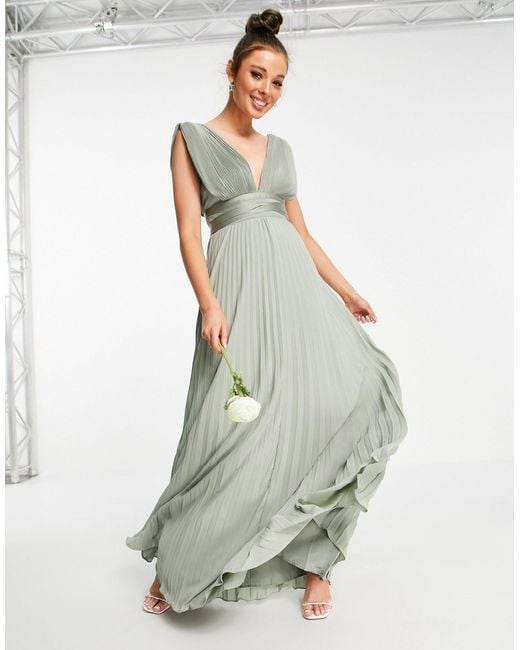 ASOS Green Bridesmaid Pleated Cami Maxi Dress With Satin Wrap Waist