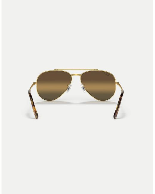 Ray-Ban Natural New Aviator Pilot Polarised Sunglasses With Mirrored Lens