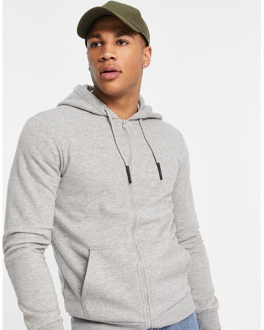 Only & Sons Gray Zip Through Hoodie for men