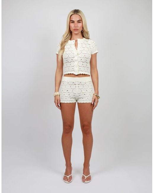 SIMMI White Crochet Knit Short Sleeve Cardigan