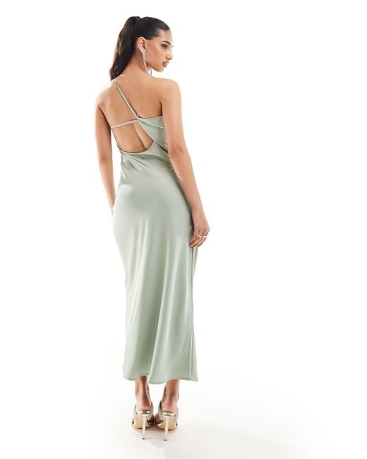 Aria Cove White Exclusive One Shoulder Low Back Satin Maxi Dress