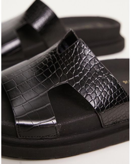 Sliders con suola spessa nero coccodrillo di New Look in Black