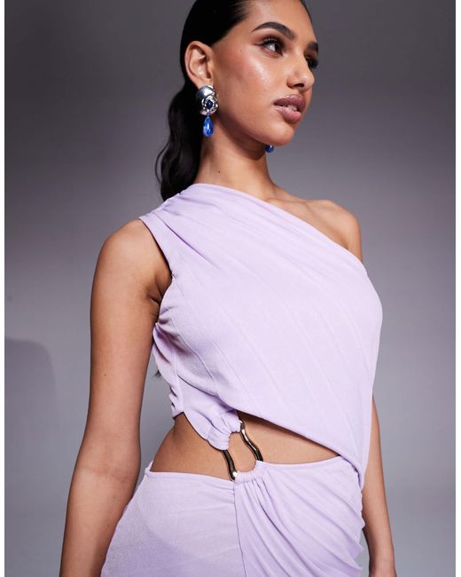 ASOS Purple Pleated Maxi Dress With Asymmetric One Shoulder And Twist Skirt