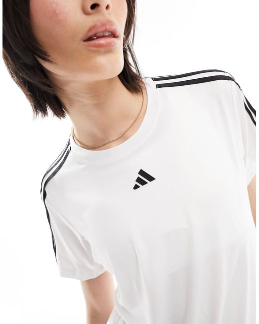 Adidas Originals White Adidas Training Essentials 3 Stripe T-shirt