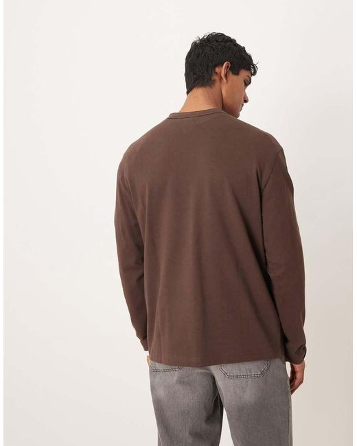 ASOS Brown Heavyweight Relaxed Long Sleeve T-shirt With Henley Neck for men
