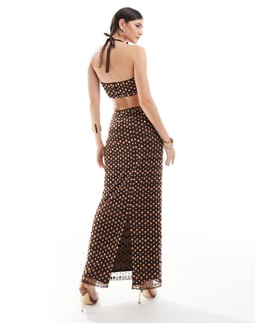 ASOS Brown Premium Embellished Maxi Skirt Co-ord