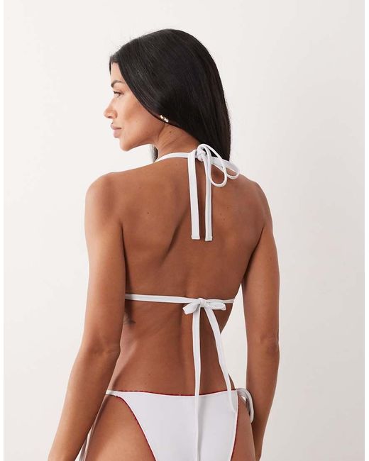 Peek & Beau White Triangle Bikini Top With Frill Trim