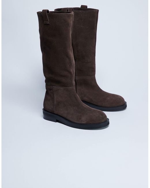 TOPSHOP Black Rory Real Suede Leather Riding Boots
