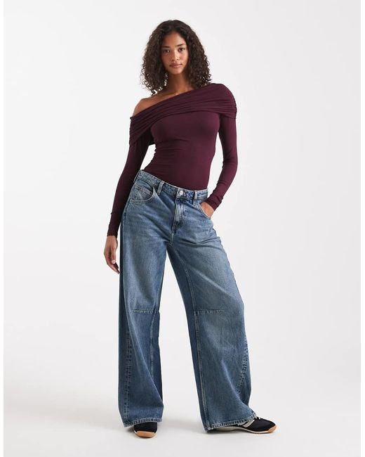 Miss Selfridge Asymmetrische Bardot-Body in het Purple