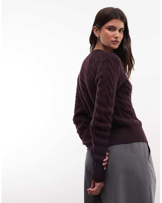 Polo Ralph Lauren Purple Icon Logo Wool Cable Knit Cardigan