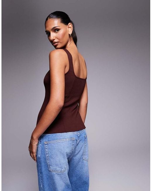 ASOS Jersey Keperstof Gilet Met Lage Ronde Hals in het Brown