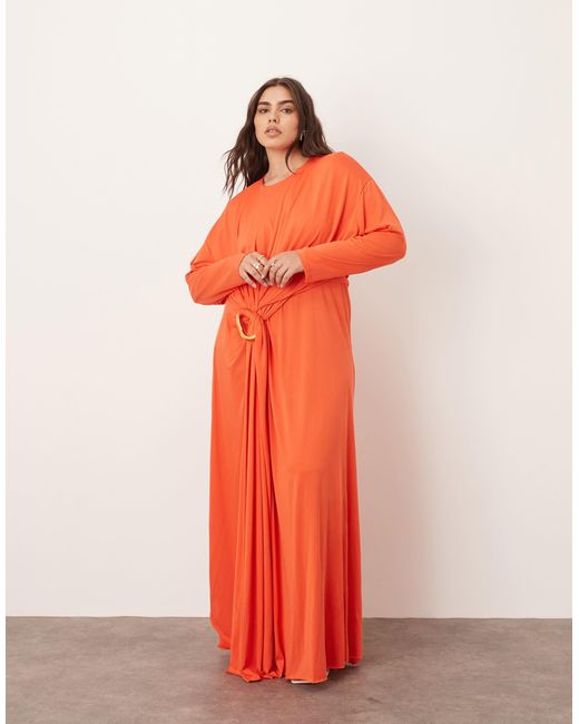 ARRANGE Orange Curve Soft Pleat Maxi Dress With Hardware Detail