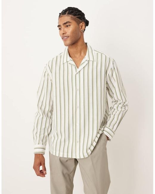 Camisa A Rayas Holgada Con Cuello De Solapas De -Neutro ASOS de hombre de color Natural