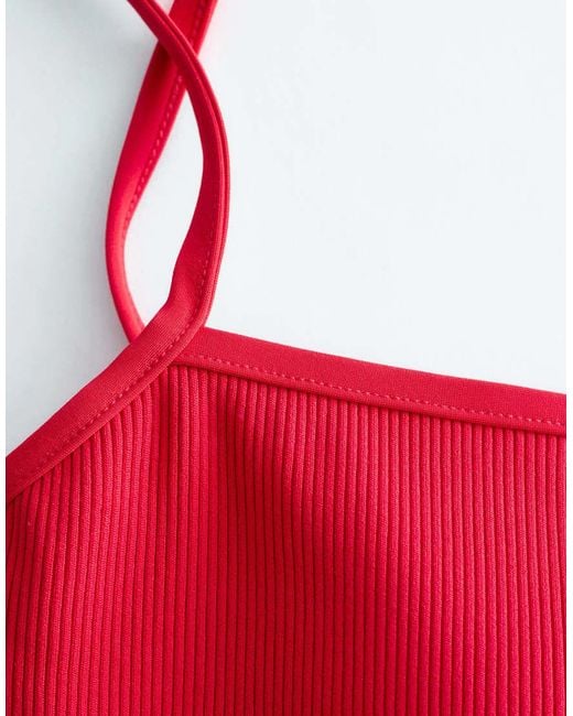 & Other Stories Red Mix And Match Crinkle Bandeau Bikini Top With Knot Detail