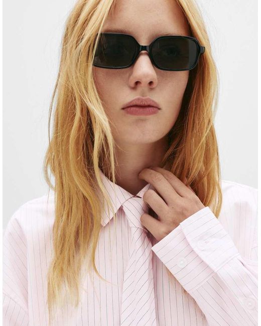 Pull&Bear Gestreept Overhemd Met Lange Mouwen En Stropdas in het White