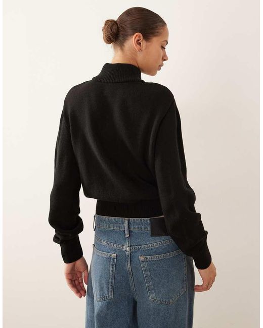 Mango Black Button Detail High Neck Jumper