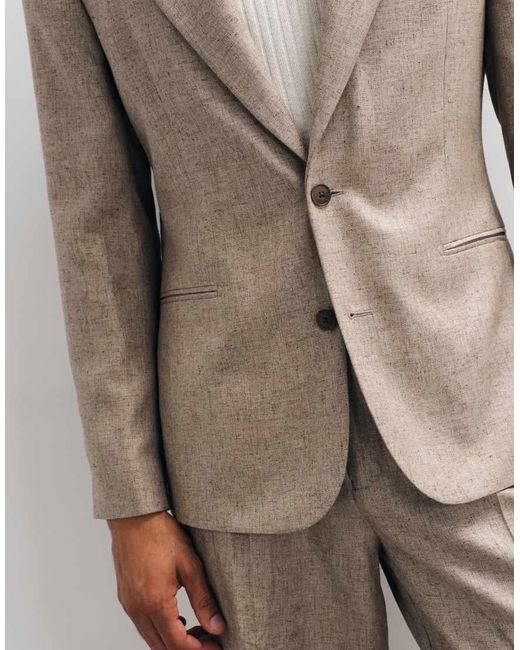 ASOS Natural Slim Melange Suit Jacket With Linen for men