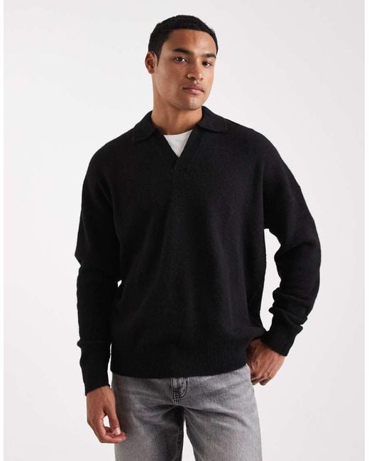Maglione Oversize Spazzolato Con Intaglio Sullo Scollo di ASOS in Black da Uomo