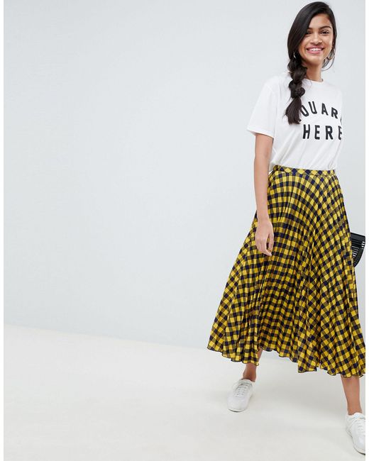 Jean overall skirt yellow check cheap