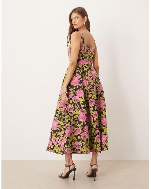 Maya Multicolor Floral Square Neck Midaxi Dress