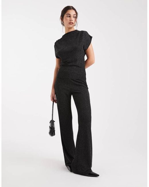 Vero Moda Black Glitter Sleeveless Slash Neck Top Co-ord