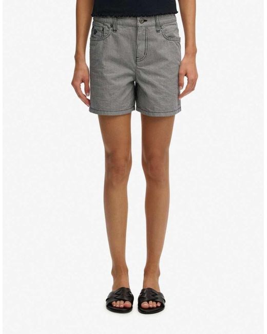 Superdry Gray Mid Rise Stripe Shorts