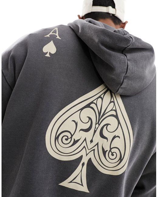 ADPT Gray Oversized Hoodie With Ace Of Spades Back Print for men