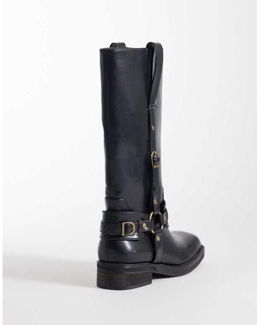 Public Desire Blue Fig Harness Knee Boots
