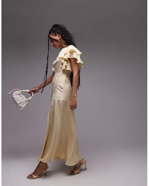 & Other Stories Brown Maxi Dress With Ruffle Sleeves And Open Back