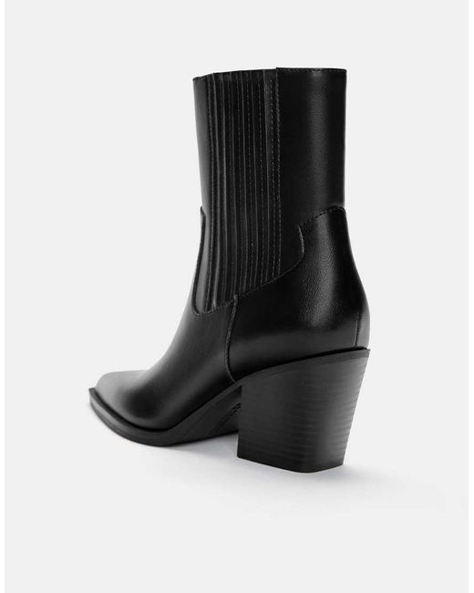 Pull&Bear Black Heeled Cowboy Ankle Boots