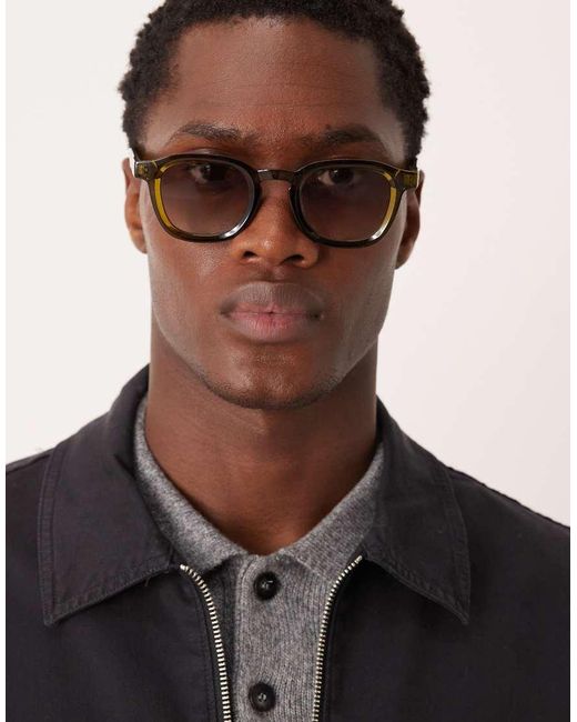ASOS Brown Square Sunglasses With Lens And Crystal Green Frame for men