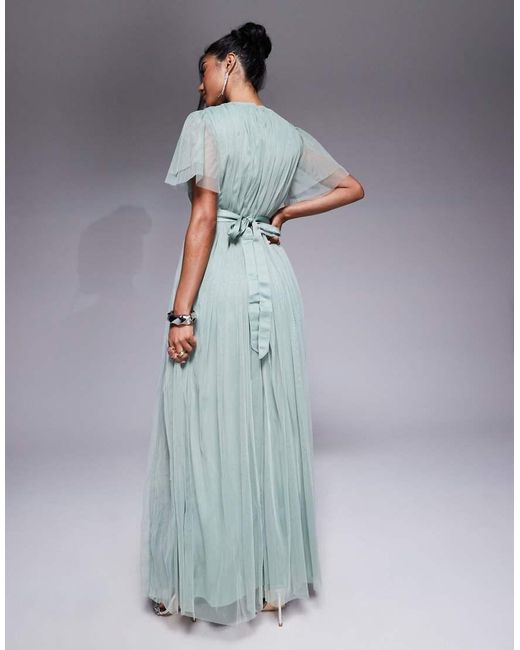 ANAYA Blue Faux Wrap Short Sleeve Bridesmaid Maxi Dress