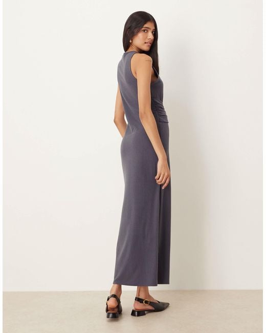 ASOS Gray Ribbed Sleeveless Racer Knot Waist Midi Dress