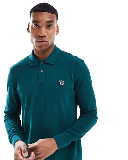 Paul Smith Blue Regular Fit Logo Long Sleeve Polo for men