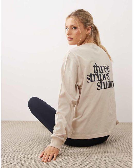 Adidas Originals Natural Three Stripes Studios Long Sleeve Top