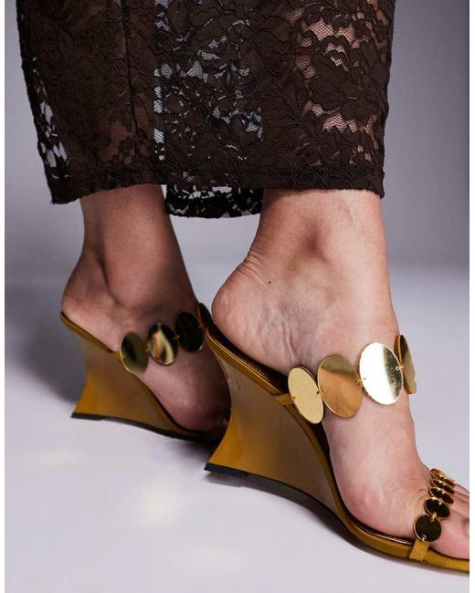 ASOS Brown Nila Circle Trim Detail High Wedges