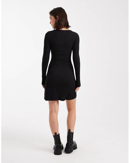 Brave Soul Mini-Jurk Van Jersey Met Lange Mouwen in het Black